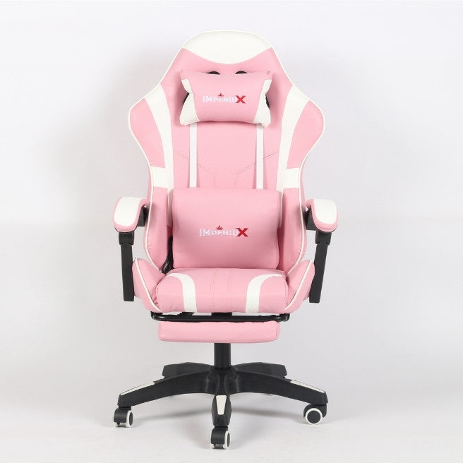 Silla Gamer Rosada IMPERIUX + Tapizado en Carbono + Masajeador + Reposapies