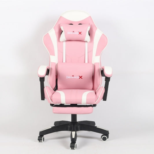 Silla Gamer Rosada IMPERIUX + Tapizado en Carbono + Masajeador + Reposapies