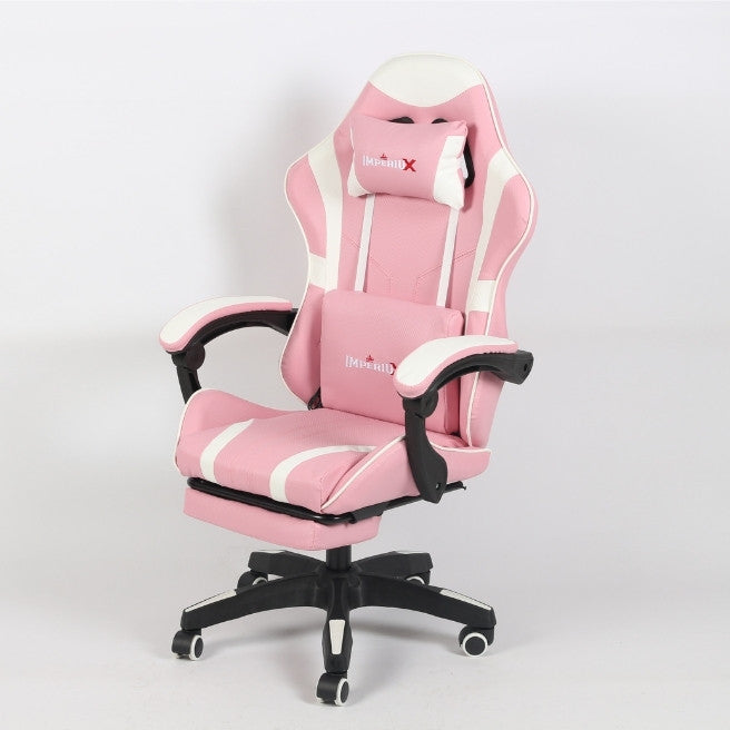 Silla Gamer Rosada IMPERIUX + Tapizado en Carbono + Masajeador + Reposapies