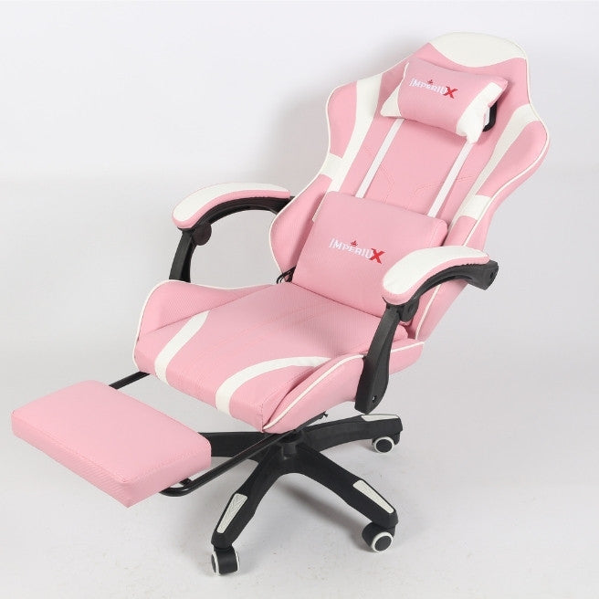 Silla Gamer Rosada IMPERIUX + Tapizado en Carbono + Masajeador + Reposapies