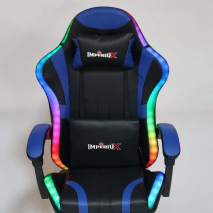 Silla Gamer Azul con Parlantes + Bluetooth + Luces RGB + Masajes + Reposapies + Reclinables