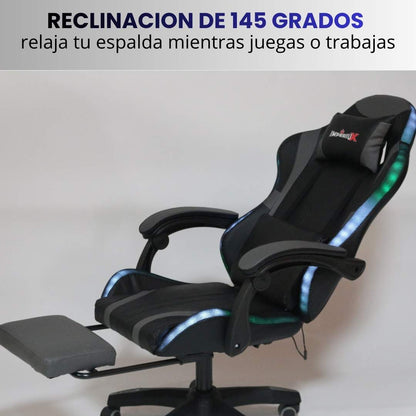 Silla Gamer Gris  con Parlantes + Bluetooth + Luces RGB + Masajes + Reposapies + Reclinables