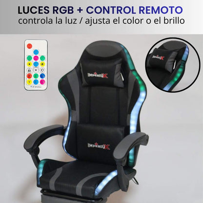 Silla Gamer Gris  con Parlantes + Bluetooth + Luces RGB + Masajes + Reposapies + Reclinables