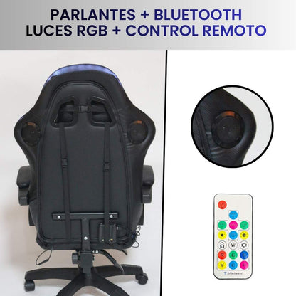 Silla Gamer Blanca con Parlantes + Bluetooth + Luces RGB + Masajes + Reposapies + Reclinables