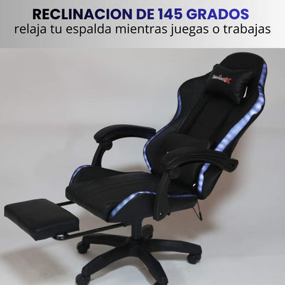 Silla Gamer Negra con Parlantes + Bluetooth + Luces RGB + Masajes + Reposapies + Reclinables