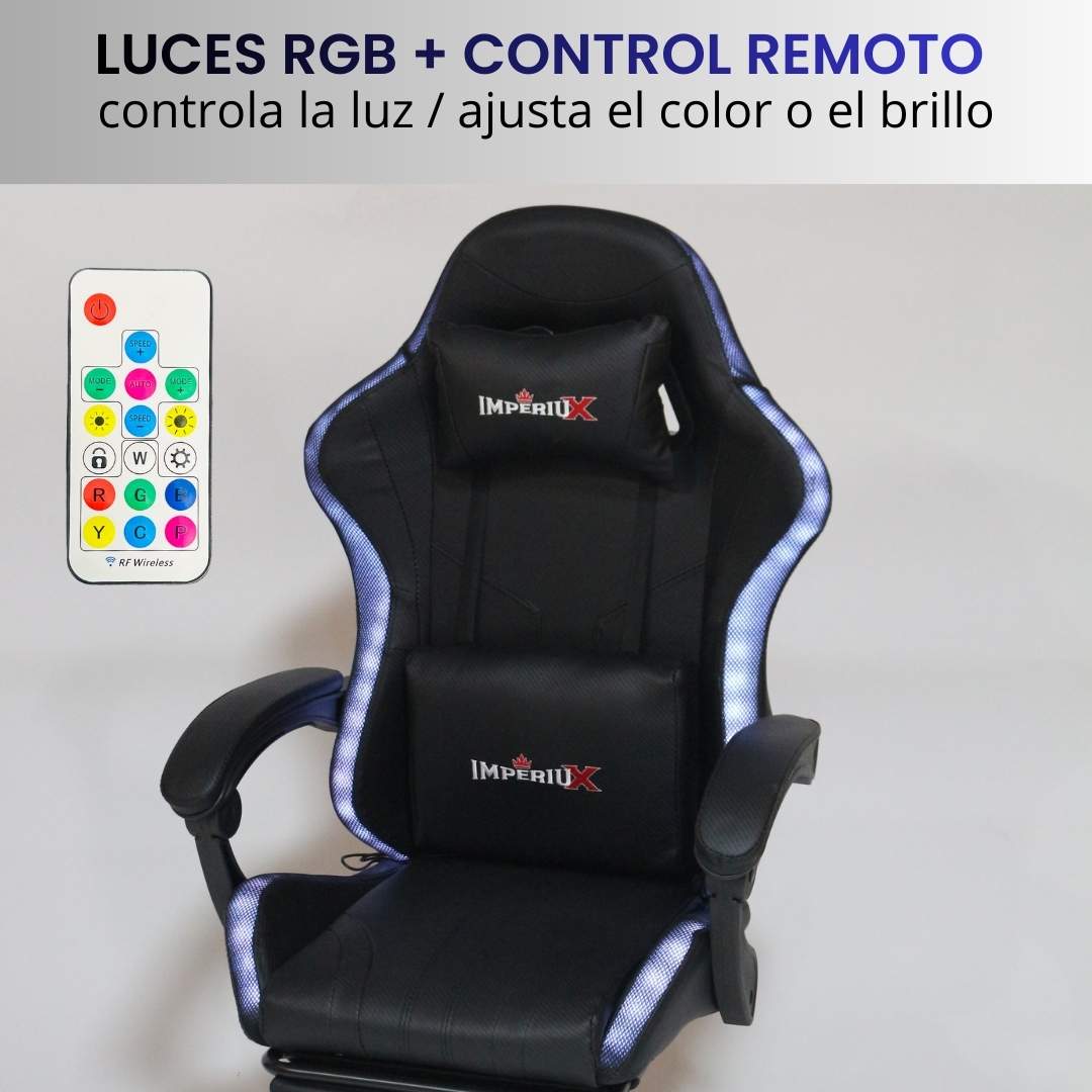 Silla Gamer Negra con Parlantes + Bluetooth + Luces RGB + Masajes + Reposapies + Reclinables