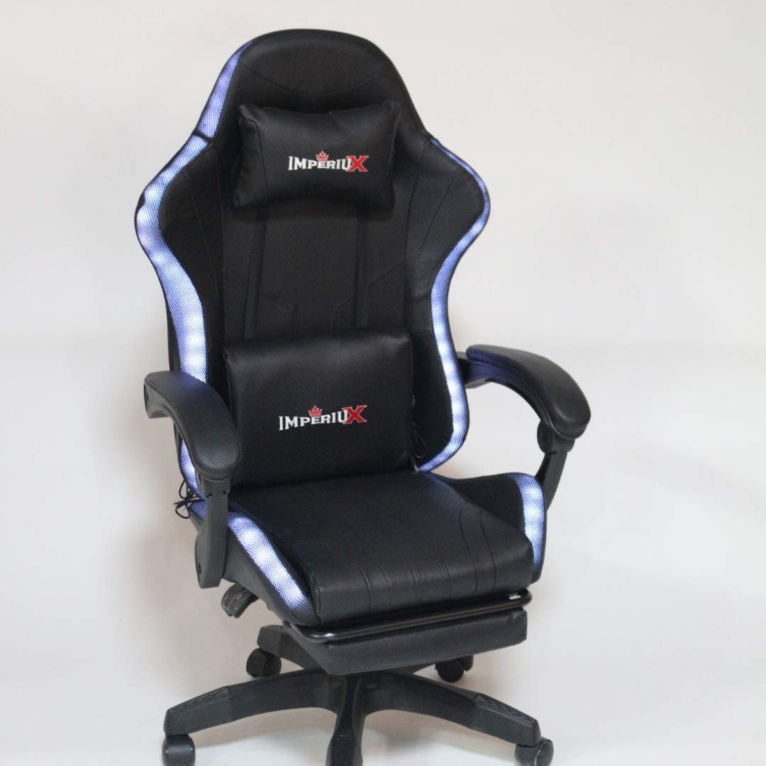 Silla Gamer Negra con Parlantes + Bluetooth + Luces RGB + Masajes + Reposapies + Reclinables