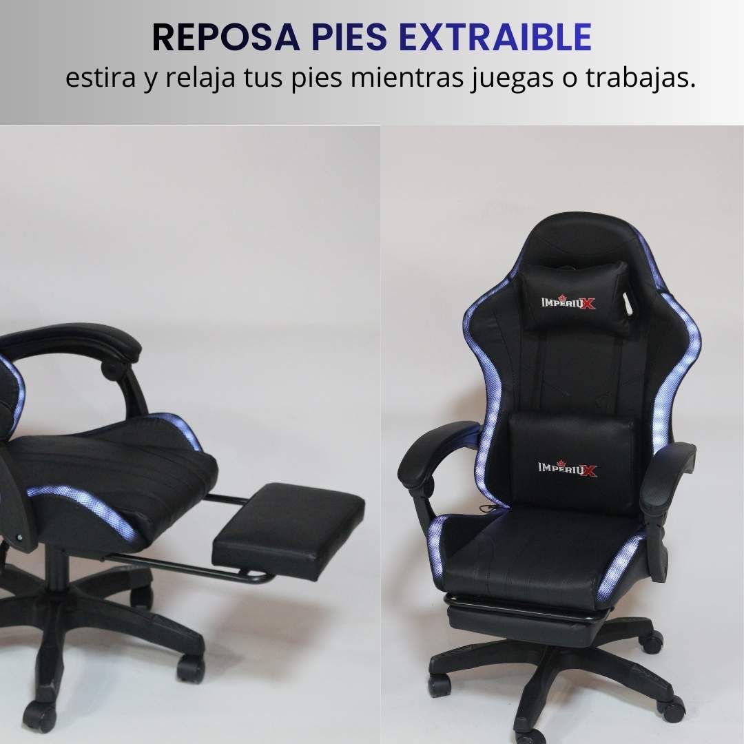 Silla Gamer Negra con Parlantes + Bluetooth + Luces RGB + Masajes + Reposapies + Reclinables