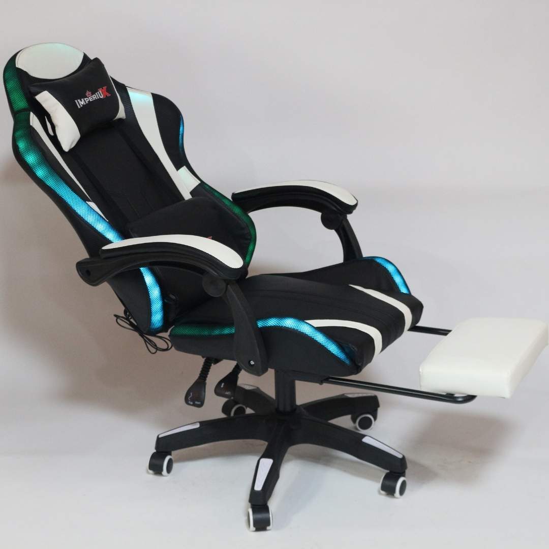 Silla Gamer Blanca con Parlantes + Bluetooth + Luces RGB + Masajes + Reposapies + Reclinables