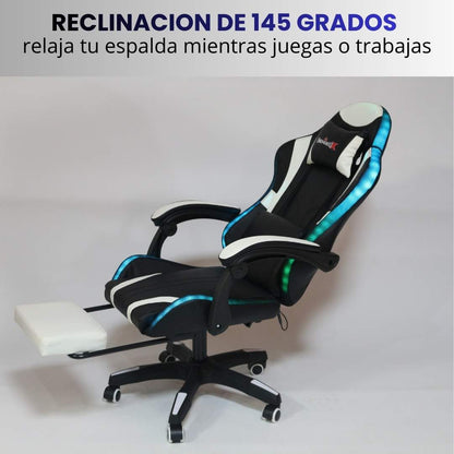 Silla Gamer Blanca con Parlantes + Bluetooth + Luces RGB + Masajes + Reposapies + Reclinables