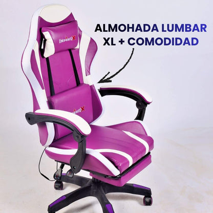 Silla Gamer Morada con Parlantes + Bluetooth + Luces RGB + Masajes + Reposapies + Reclinables