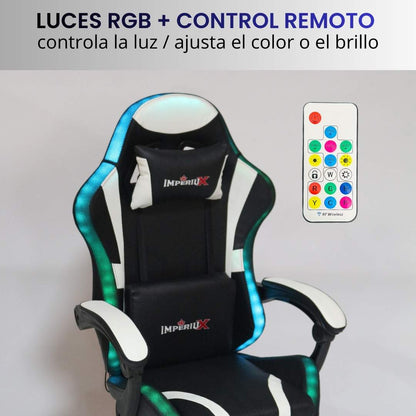 Silla Gamer Blanca con Parlantes + Bluetooth + Luces RGB + Masajes + Reposapies + Reclinables