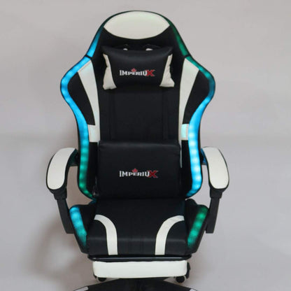 Silla Gamer Blanca con Parlantes + Bluetooth + Luces RGB + Masajes + Reposapies + Reclinables