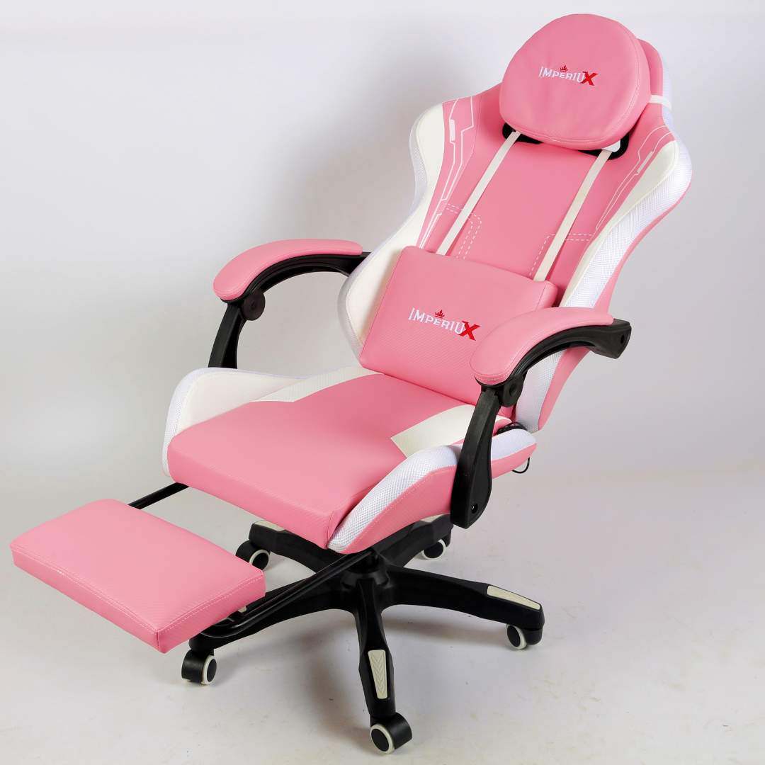 Silla Gamer Rosada con Parlantes + Bluetooth + Luces RGB + Masajes + Reposapies + Reclinables