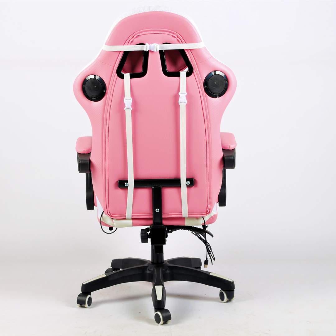 Silla Gamer Rosada con Parlantes + Bluetooth + Luces RGB + Masajes + Reposapies + Reclinables