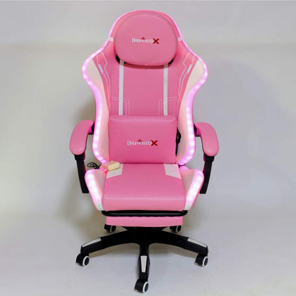 Silla Gamer Rosada con Parlantes + Bluetooth + Luces RGB + Masajes + Reposapies + Reclinables