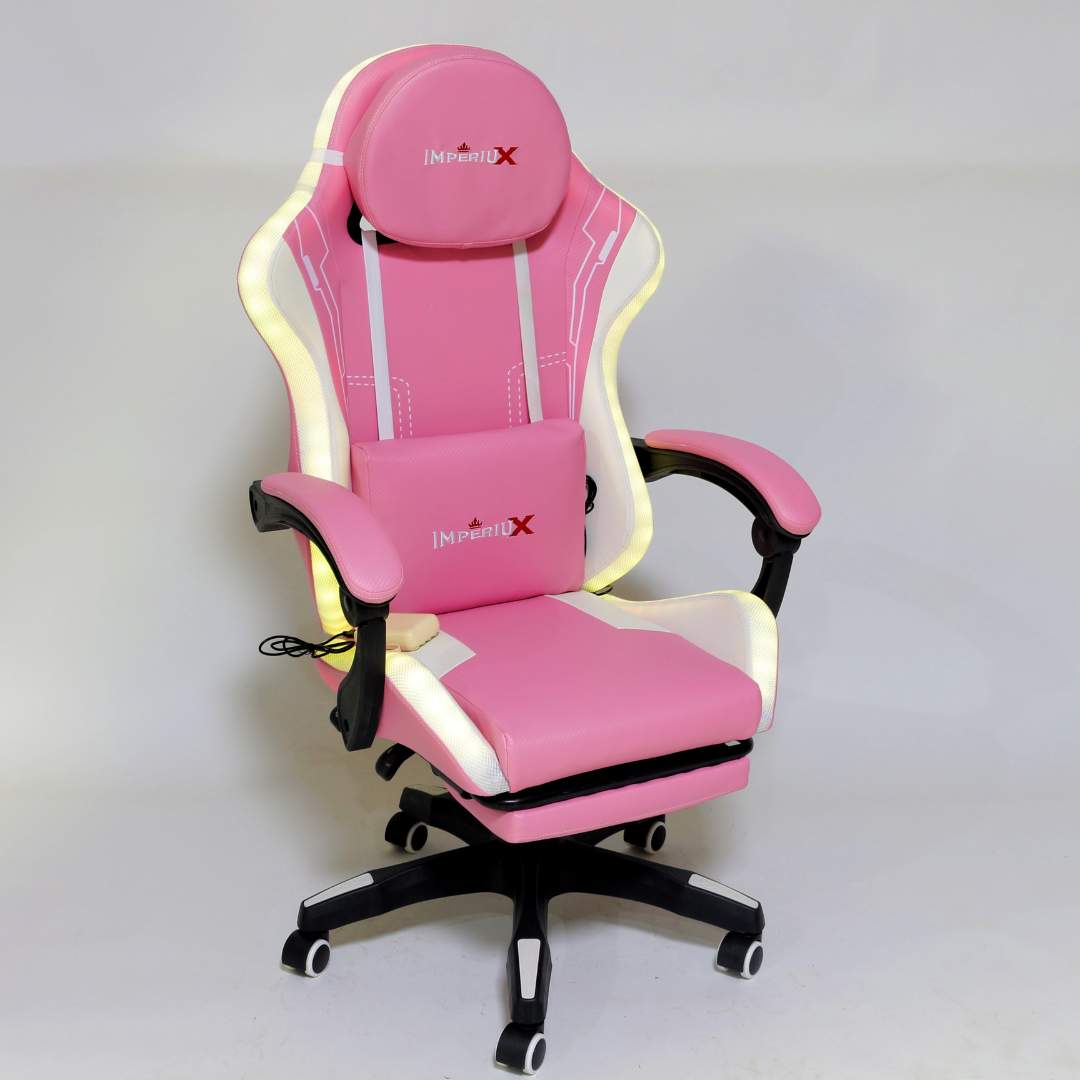 Silla Gamer Rosada con Parlantes + Bluetooth + Luces RGB + Masajes + Reposapies + Reclinables