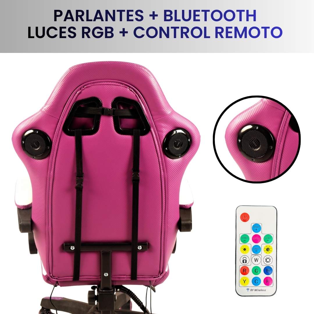 Silla Gamer Morada con Parlantes + Bluetooth + Luces RGB + Masajes + Reposapies + Reclinables