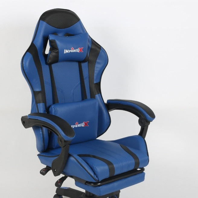 Silla Gamer Blanca IMPERIUX + Tapizado en Carbono + Masajeador + Reposapies