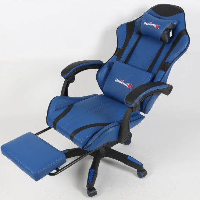 Silla Gamer Blanca IMPERIUX + Tapizado en Carbono + Masajeador + Reposapies