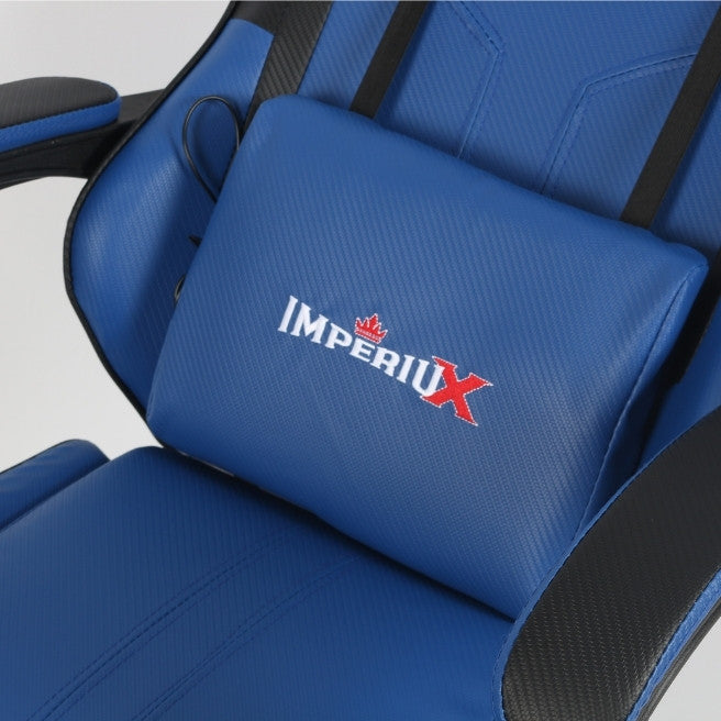 Silla Gamer Blanca IMPERIUX + Tapizado en Carbono + Masajeador + Reposapies