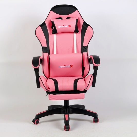 Silla Gamer Rosado IMPERIUX + Tapizado en Carbono + Masajeador + Reposapies