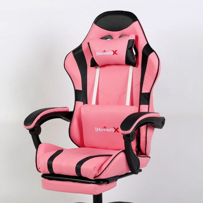 Silla Gamer Rosado IMPERIUX + Tapizado en Carbono + Masajeador + Reposapies