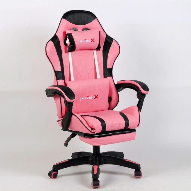 Silla Gamer Rosado IMPERIUX + Tapizado en Carbono + Masajeador + Reposapies