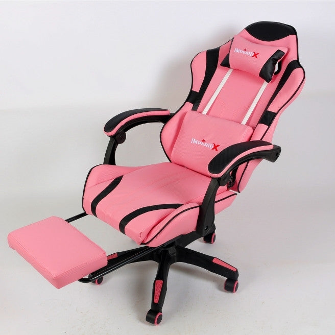 Silla Gamer Rosado IMPERIUX + Tapizado en Carbono + Masajeador + Reposapies