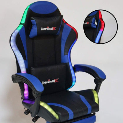 Silla Gamer Azul con Parlantes + Bluetooth + Luces RGB + Masajes + Reposapies + Reclinables