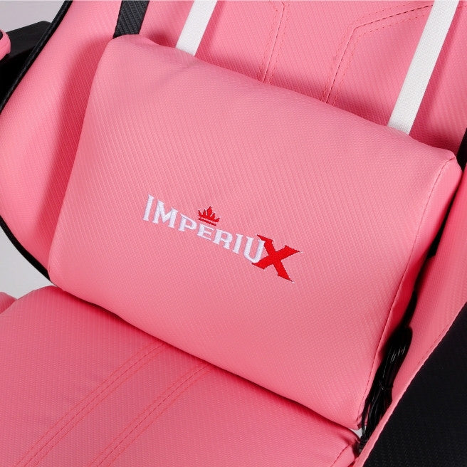 Silla Gamer Rosado IMPERIUX + Tapizado en Carbono + Masajeador + Reposapies