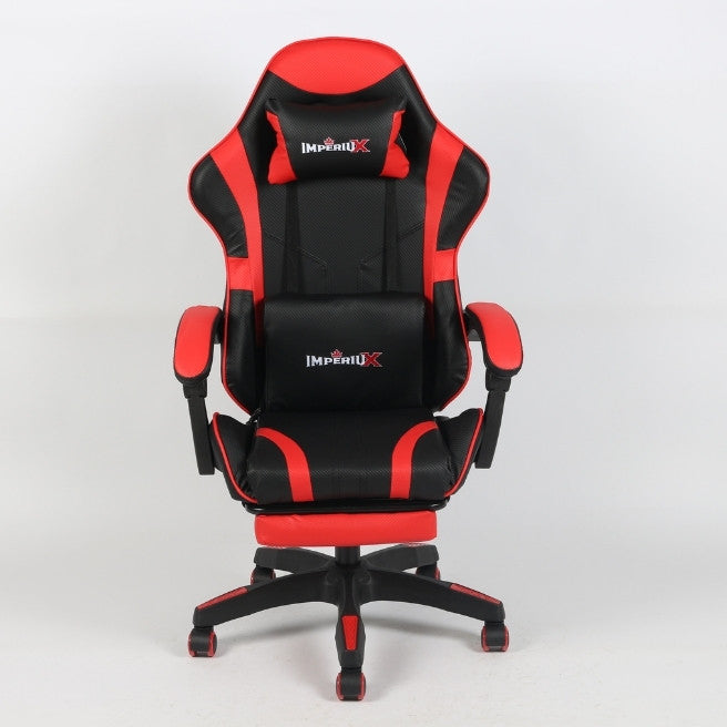 Silla Gamer Roja IMPERIUX + Tapizado en Carbono + Masajeador + Reposapies