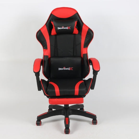 Silla Gamer Roja IMPERIUX + Tapizado en Carbono + Masajeador + Reposapies