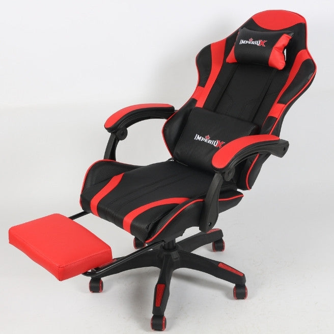 Silla Gamer Roja IMPERIUX + Tapizado en Carbono + Masajeador + Reposapies