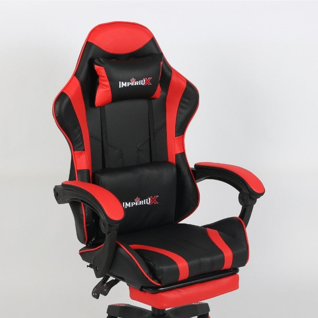 Silla Gamer Roja IMPERIUX + Tapizado en Carbono + Masajeador + Reposapies