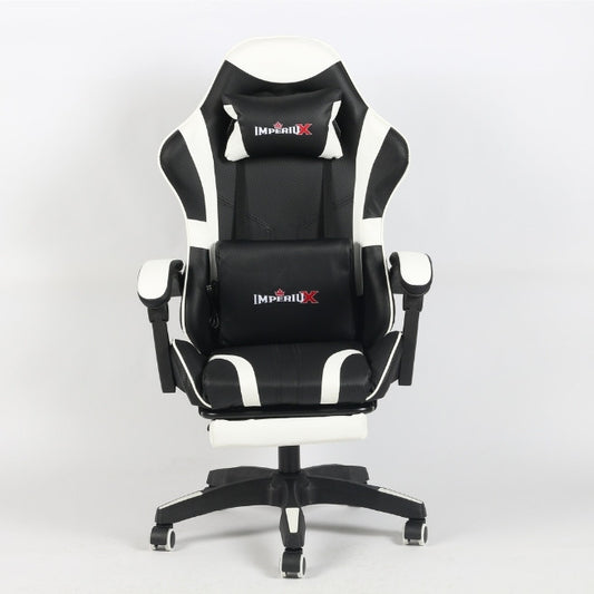 Silla Gamer Azul IMPERIUX + Tapizado en Carbono + Masajeador + Reposapies