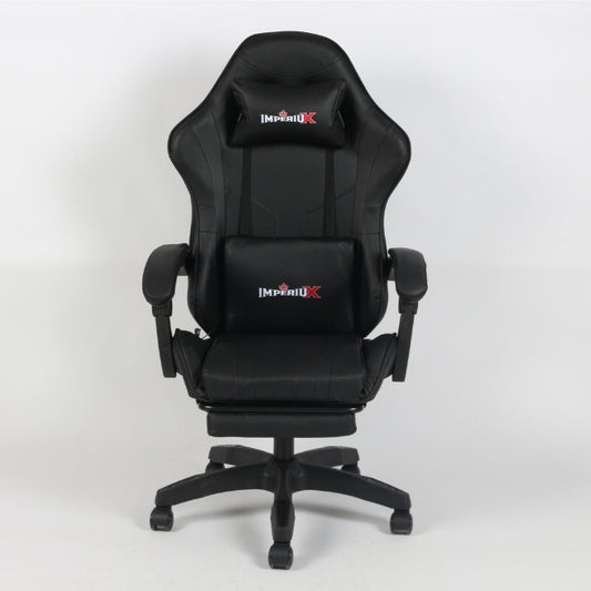 Silla Gamer Negra IMPERIUX + Tapizado en Carbono + Masajeador + Reposapies