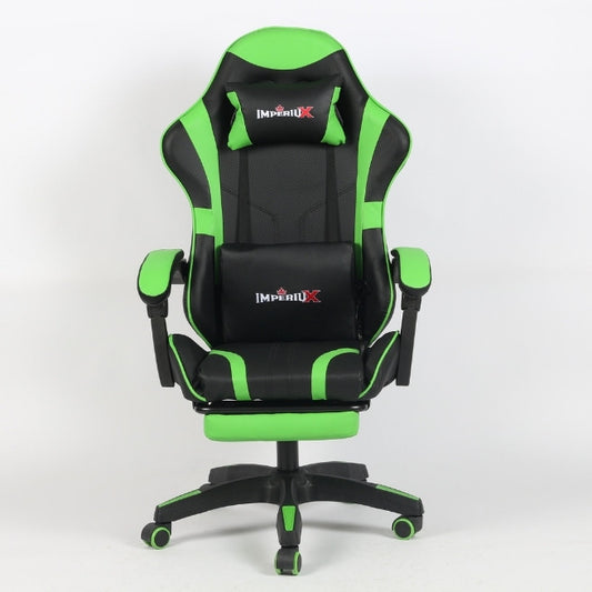 Silla Gamer Verde IMPERIUX + Tapizado en Carbono + Masajeador + Reposapies