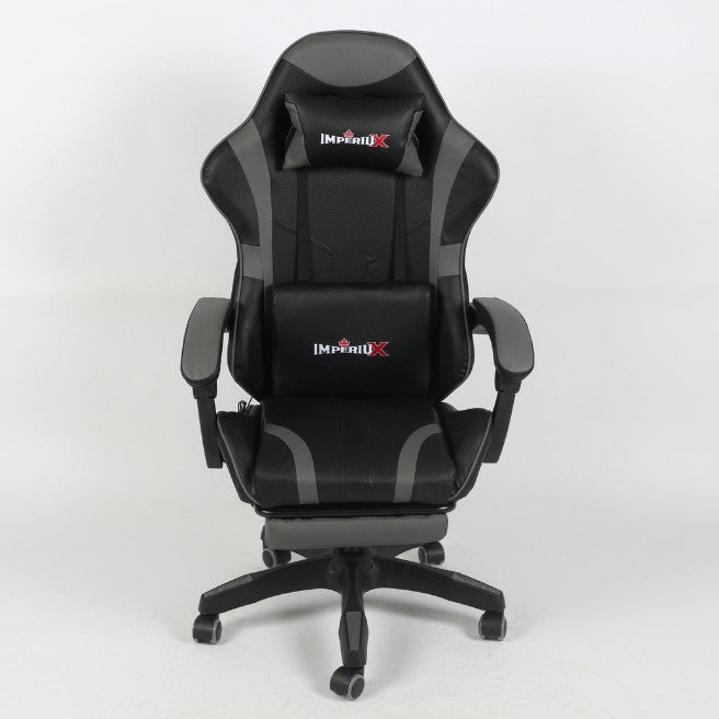 Silla Gamer Gris IMPERIUX + Tapizado en Carbono + Masajeador + Reposapies