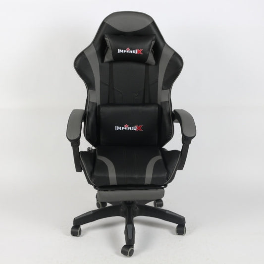 Silla Gamer Gris IMPERIUX + Tapizado en Carbono + Masajeador + Reposapies