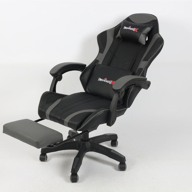 Silla Gamer Gris IMPERIUX + Tapizado en Carbono + Masajeador + Reposapies