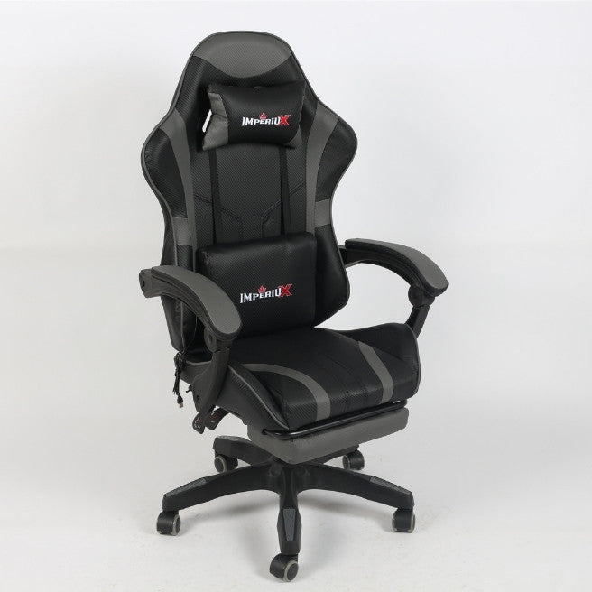 Silla Gamer Gris IMPERIUX + Tapizado en Carbono + Masajeador + Reposapies