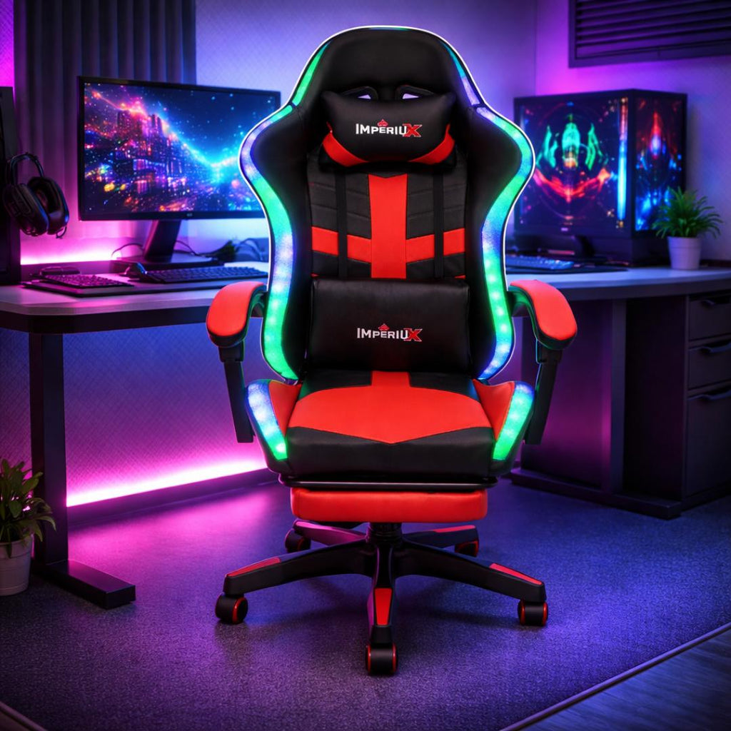 Silla Gamer Ares LED Roja Imperiux | RGB + Masajeador