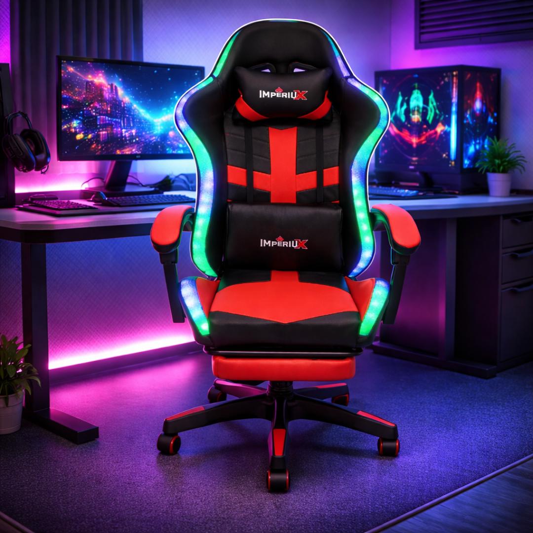 Silla Gamer Ares LED Roja Imperiux | RGB + Masajeador