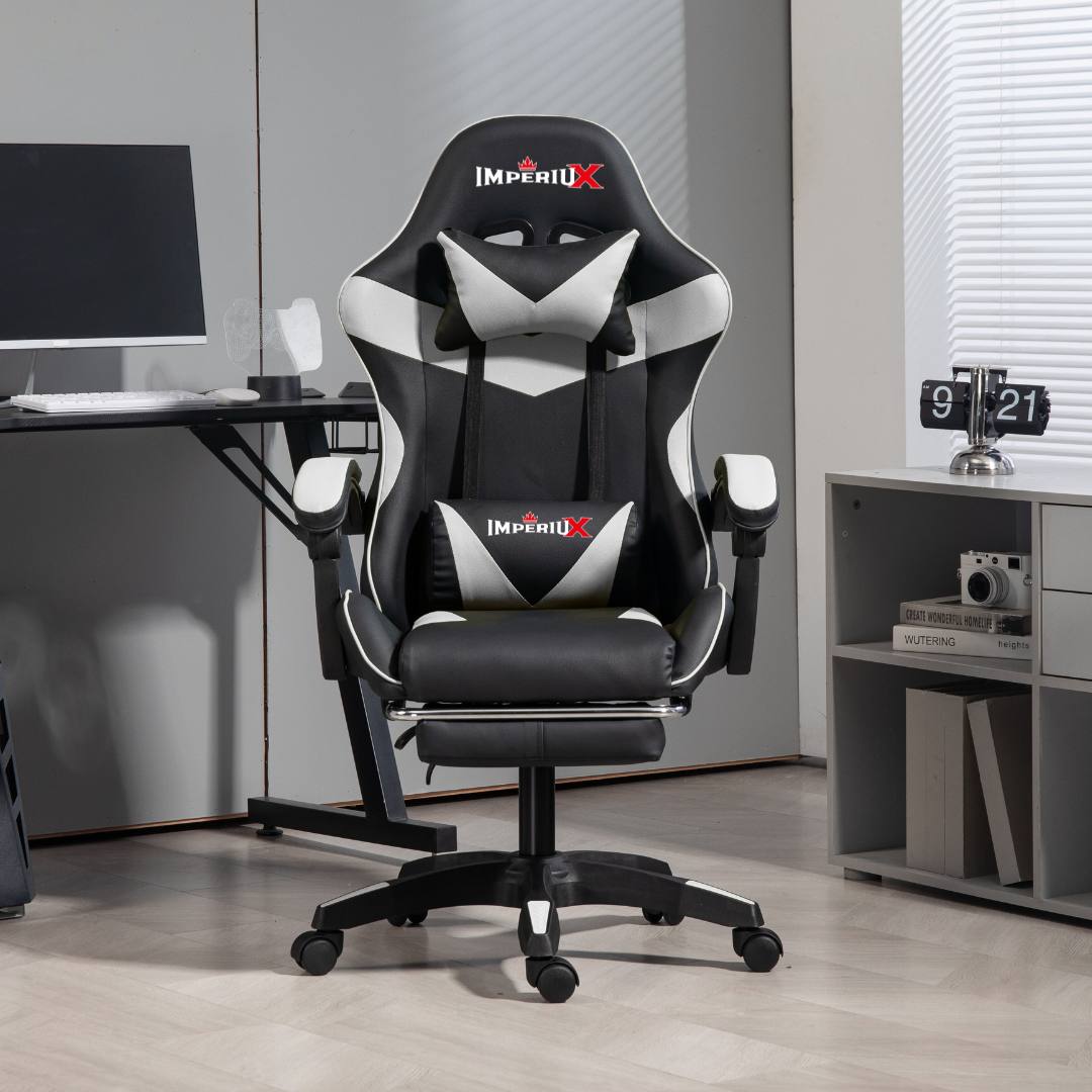 Silla gamer ergonómica Imperiux blanca con masajeador USB