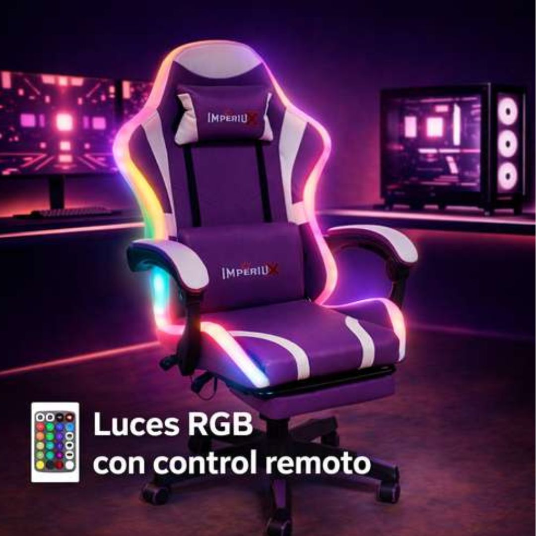Silla Gamer Spark RGB Morada Imperiux | Bluetooth + Masajeador