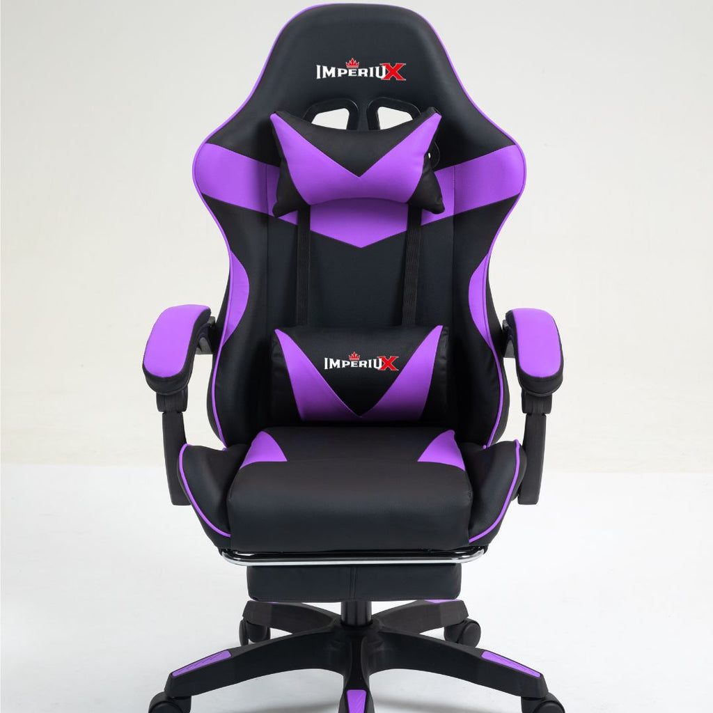 Silla gamer ergonómica Imperiux morada reclinable con masajeador