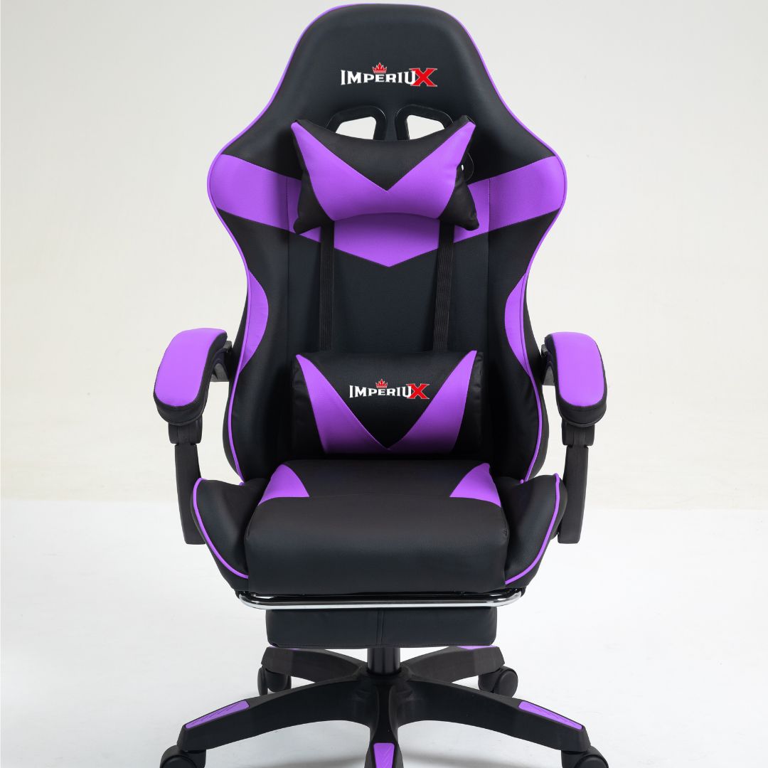 Silla gamer ergonómica Imperiux morada reclinable con masajeador