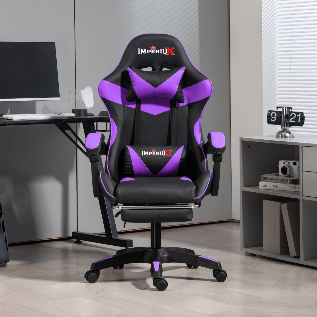 Silla gamer ergonómica Imperiux morada reclinable con masajeador