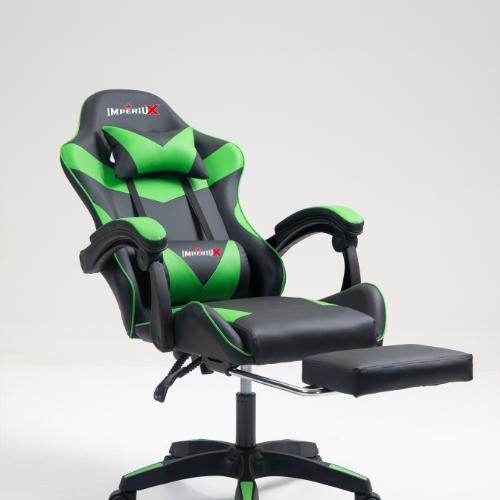 Silla gamer ergonómica Imperiux verde con reposapiés extraíble